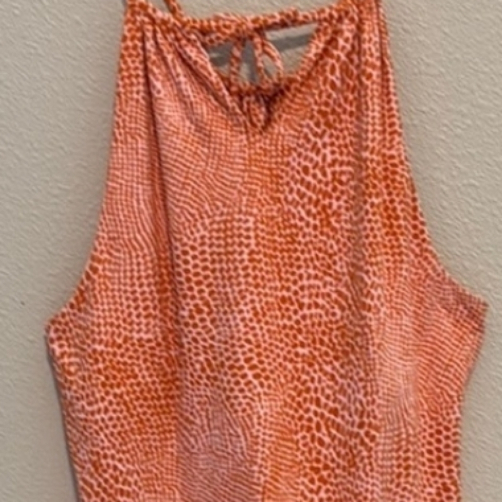 J Mclaughlin Orange Print Shelf Bra Halter Dress XL - Picture 2 of 7